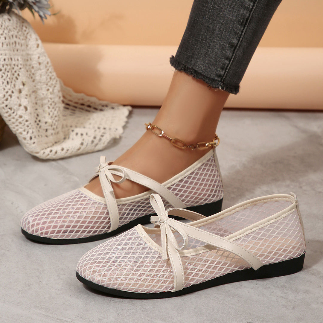 Damen Netz-Ballerinas mit elastischem Riemen und dekorativem Schleifendetail EB
