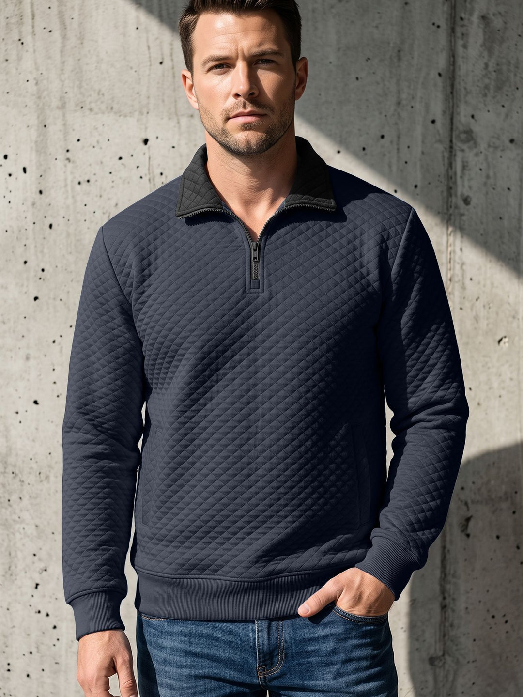 Herren Stepppullover mit Troyerkragen und Halbzip EB
