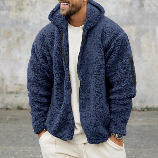 Herren Kuschelige Fleecejacke mit Kapuze und praktischen Reißverschlusstaschen EB