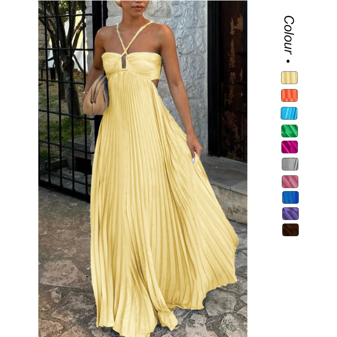 Damen Plisseekleid mit schulterfreiem Design und raffinierten Trägerdetails EB