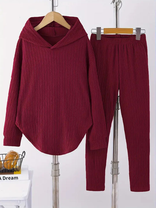 Damen lässiger Sweat-Pulli und -Hose Set mit strukturiertem Design EB