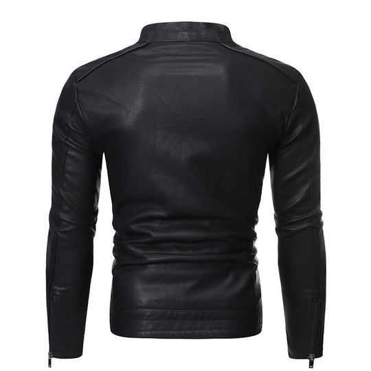 Herren elegante Kunstlederjacke mit modernem Stehkragen EB