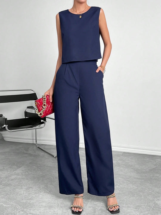Damen Zweiteiler Set mit modernem Oberteil und weitem Hose EB
