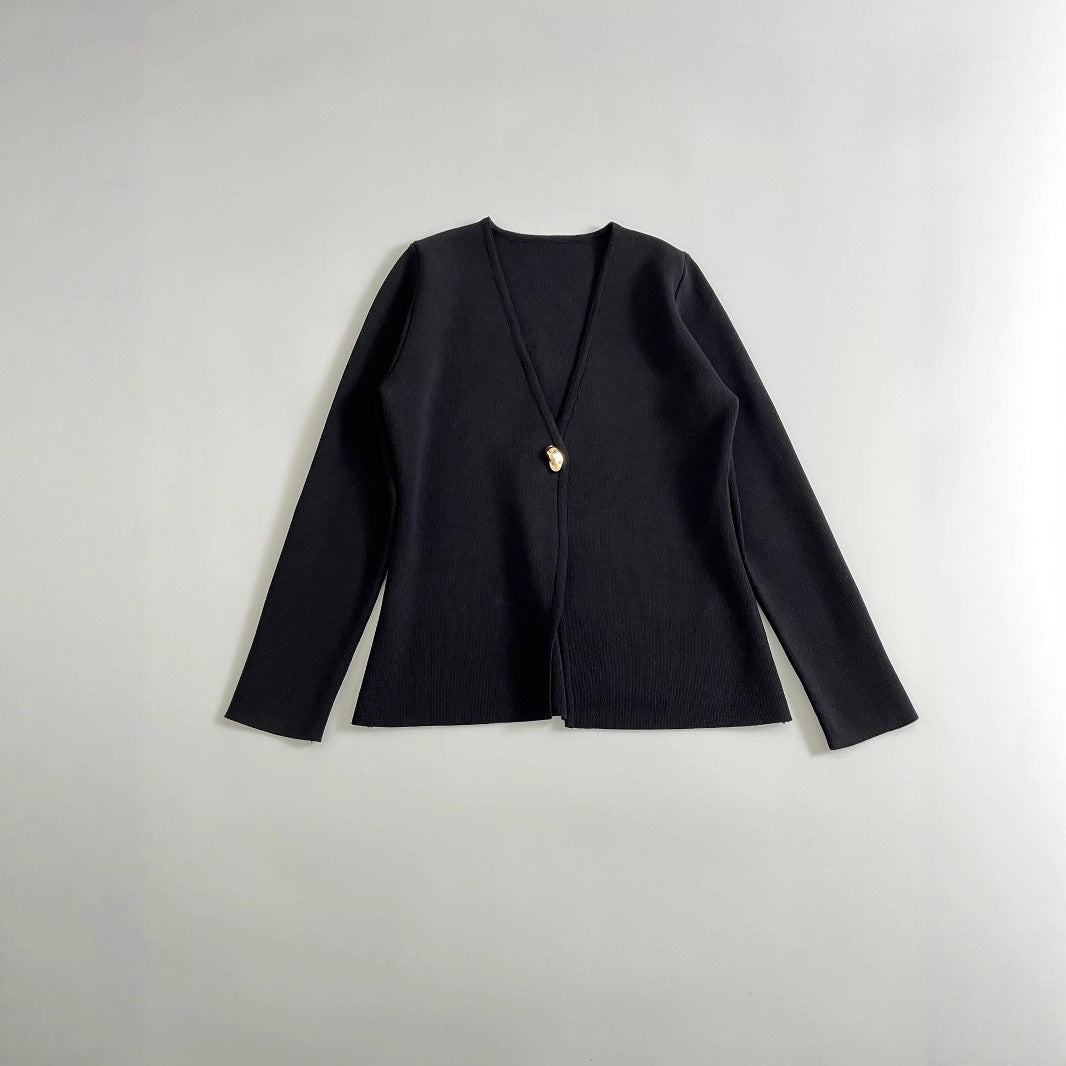 Damen lässiger V-Ausschnitt Cardigan mit dekorativem Knopf EB