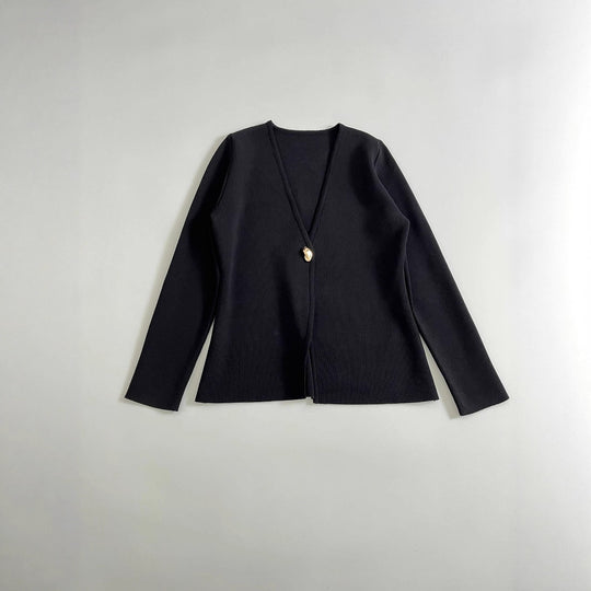 Damen lässiger V-Ausschnitt Cardigan mit dekorativem Knopf EB