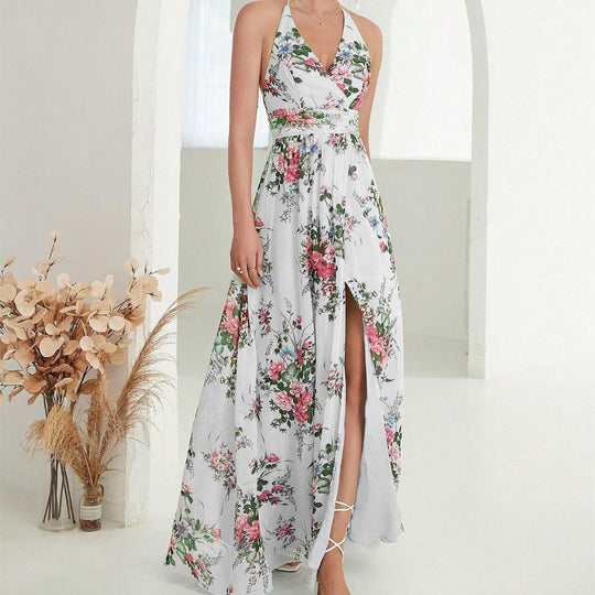 Damen Maxikleid mit hochgeschlossenem Ausschnitt und seitlichem Schlitz EB