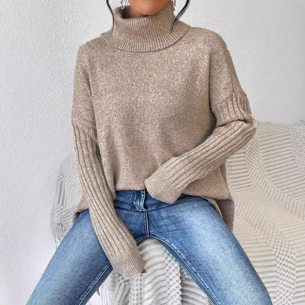 Damen lässiger Pullover mit Stehkragen und asymmetrischem Schnitt EB