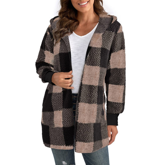 Damen Kuschelige Oversized Jacke mit Kapuze EB
