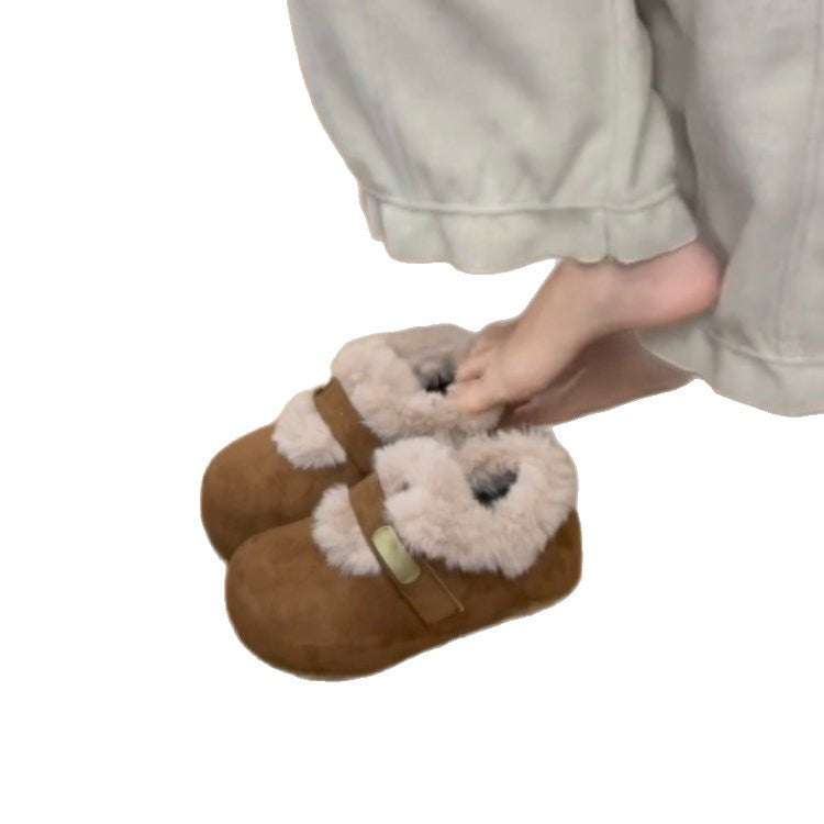 Damen Flauschige Pantoletten mit breitem Futter EB