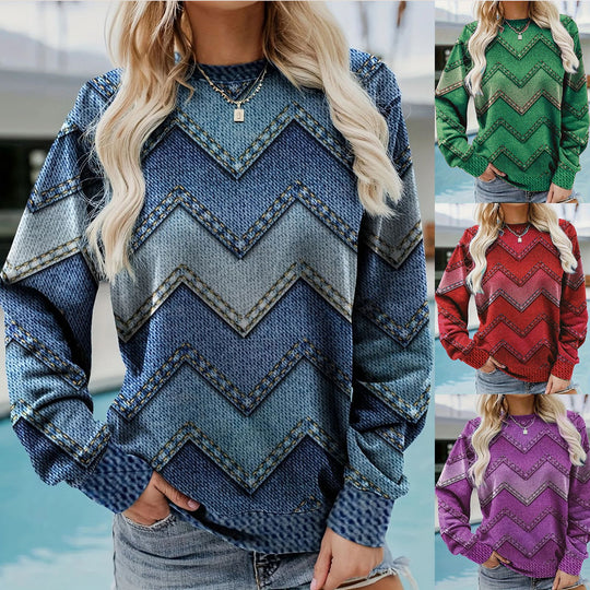 Damen Sweatshirt mit markantem Denim-Zickzack-Muster EB