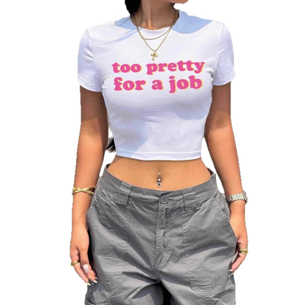 Damen Kurzarm Crop-T-Shirt mit witzigem Schriftzug EB