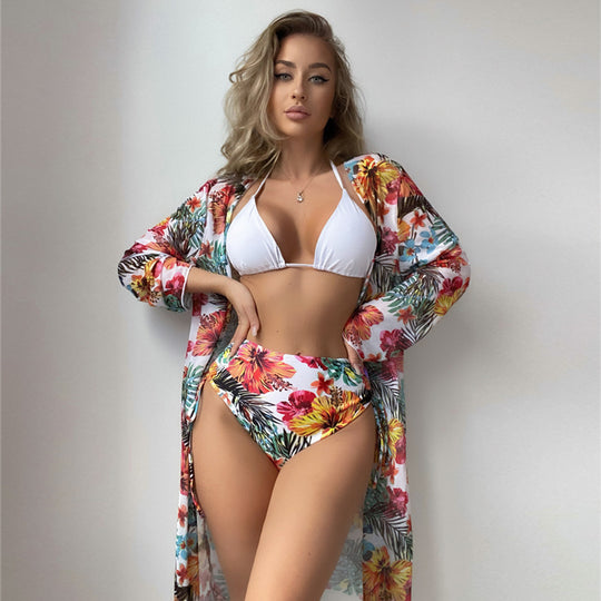 Damen Hochtaillierter Bikini mit floralem Cover-Up EB