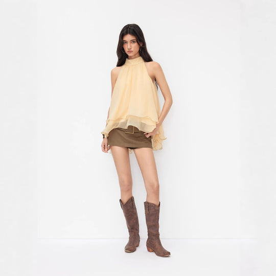 Damen Schwingender Chiffon-Rock mit Schleifenverschluss EB