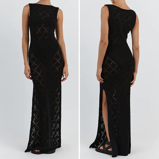 Damen Häkelkleid mit kreativem Rautenmuster und ärmellosem Schnitt EB