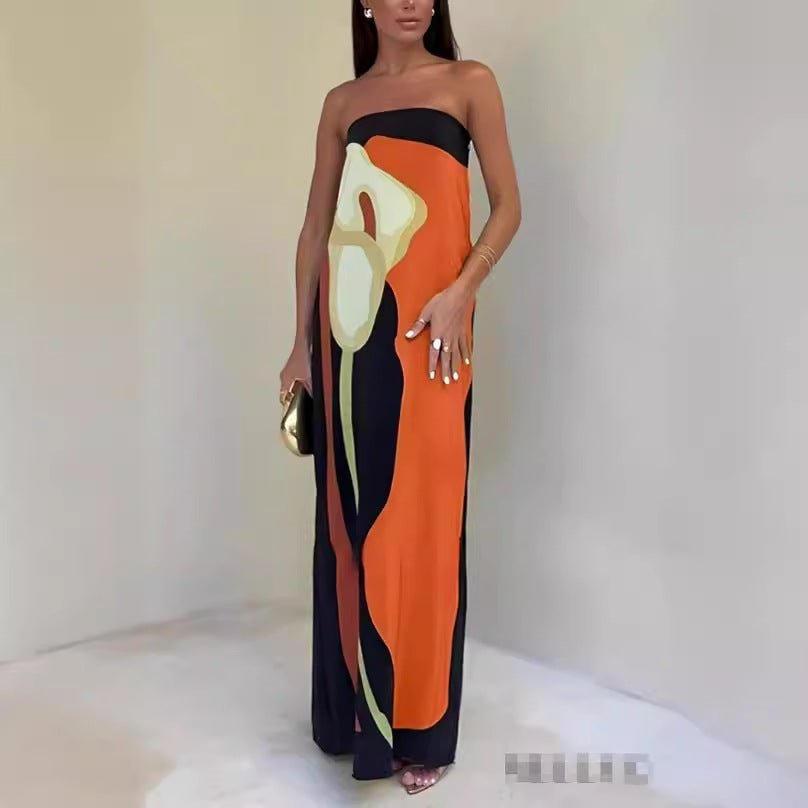 Damen Maxikleid mit lässigem schulterfreiem Design und floralem Print EB