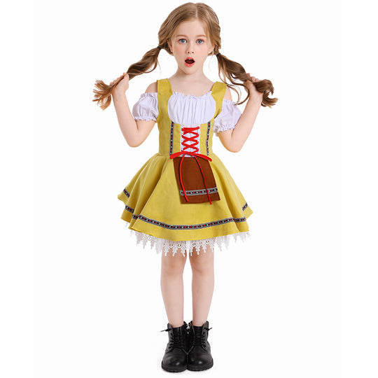 Damen nan traditionelles Kinderdirndl mit Schnürmieder, Spitzenunterrock und dekorativer Schürze EB