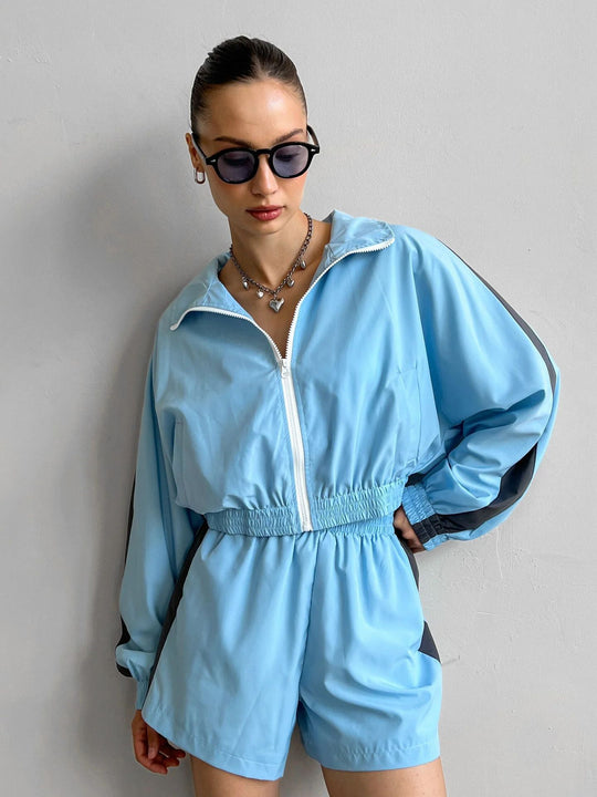Damen nan kurzes Sport-Trackset mit Crop-Zip Jacke und elastischer Highwaist-Shorts EB