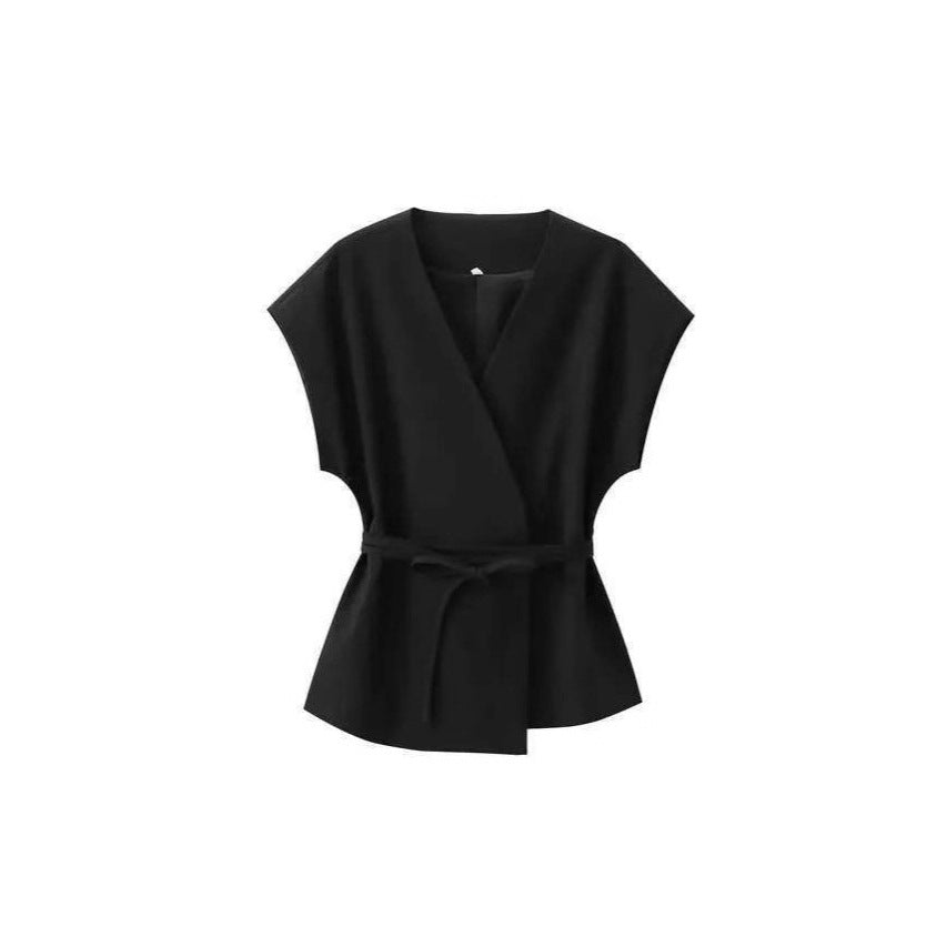 Damen elegantes Wickeloberteil und weite Palazzo-Hose Set EB
