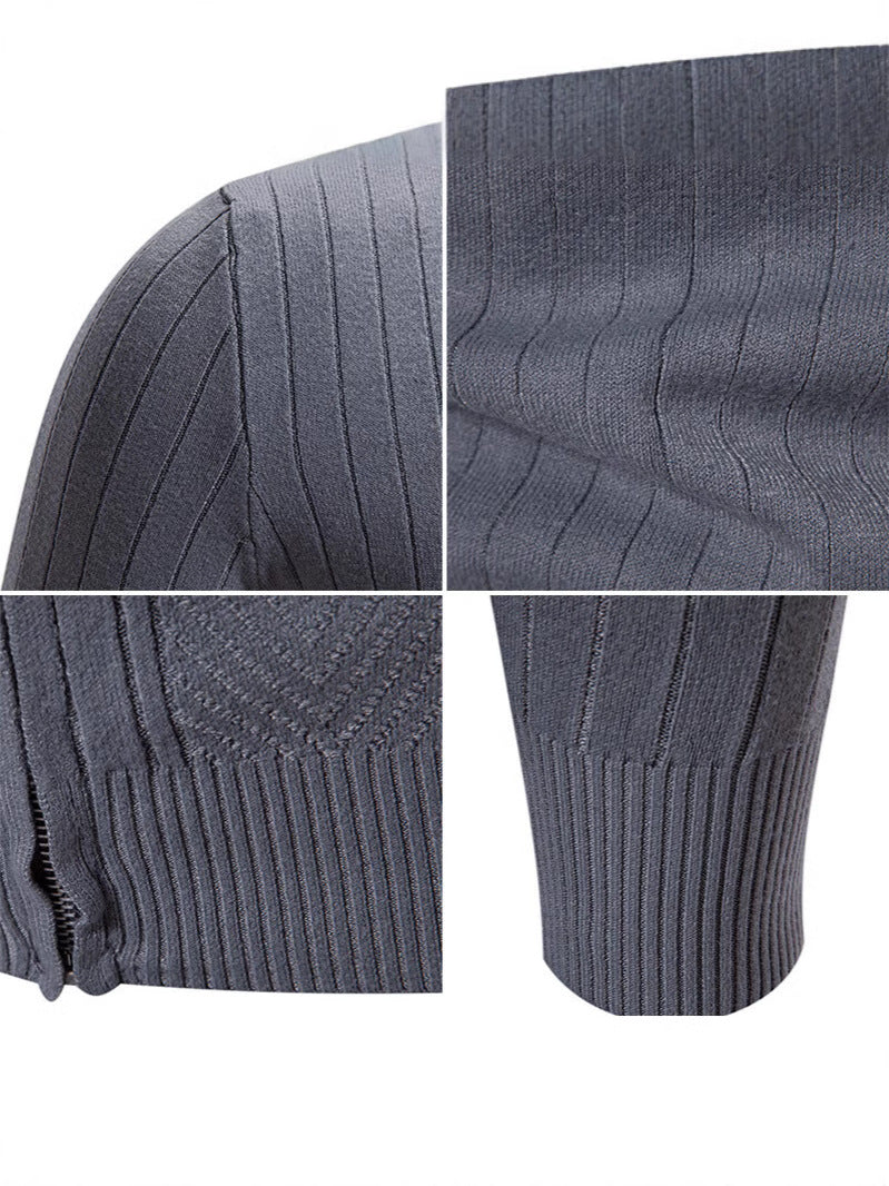 Herren Strickpullover mit hochschließendem Reißverschluss und feinem Rippdesign EB