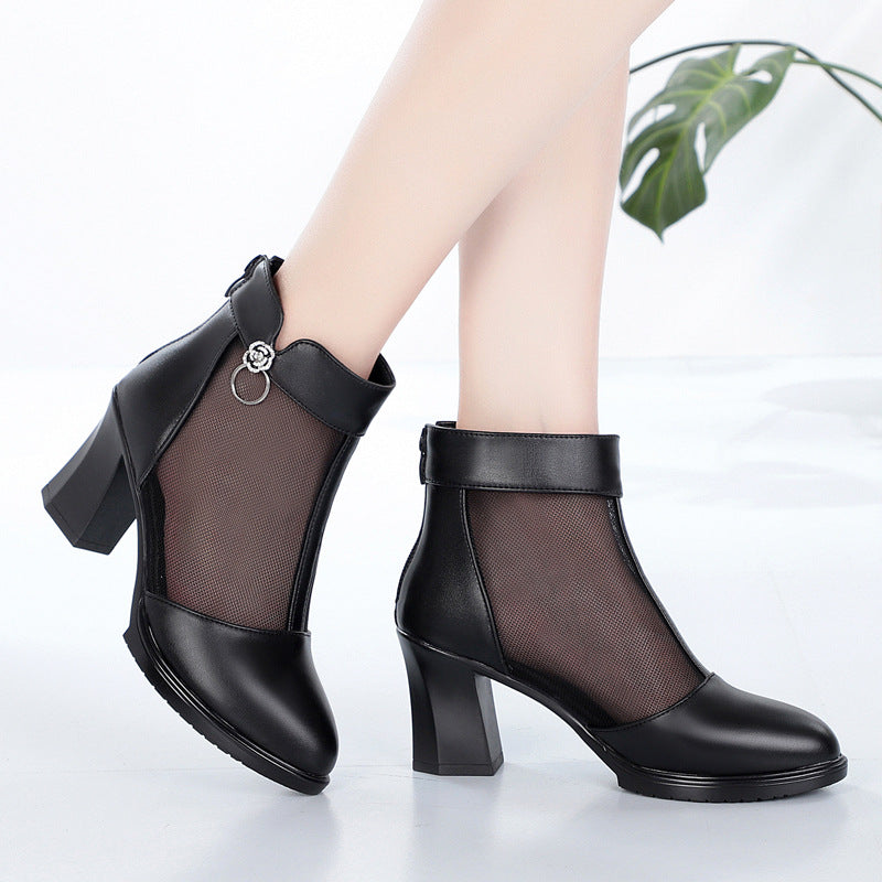 Damen Stiefeletten mit transparentem Mesh-Einsatz und elegantem Blockabsatz EB