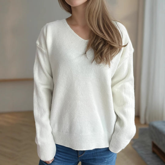 Damen lässiger V-Ausschnitt Pullover mit modernem Strukturdesign EB