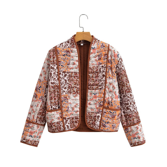 Damen nan gesteppte Patchwork Kimono-Jacke mit aufgesetzten Taschen EB