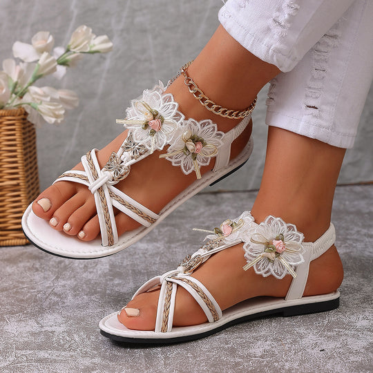 Damen elegante Riemchen-Sandalen mit floralem Design EB