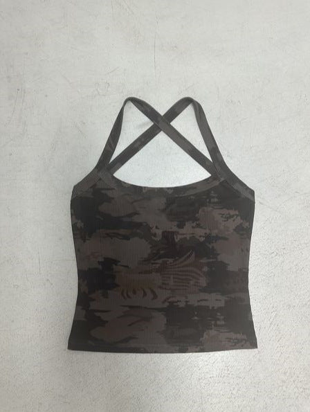 Damen sportliches Tanktop mit X-förmigem Rücken und Camouflage-Muster EB
