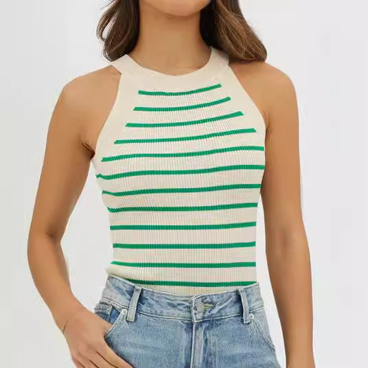 Damen elegantes halterloses Oberteil mit feinem Streifenmuster EB