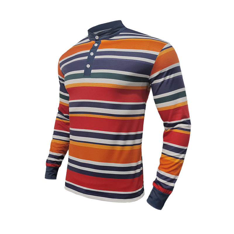Herren Langarm-Henley-Shirt mit modischem Streifenmuster und hochwertiger Baumwollqualität EB