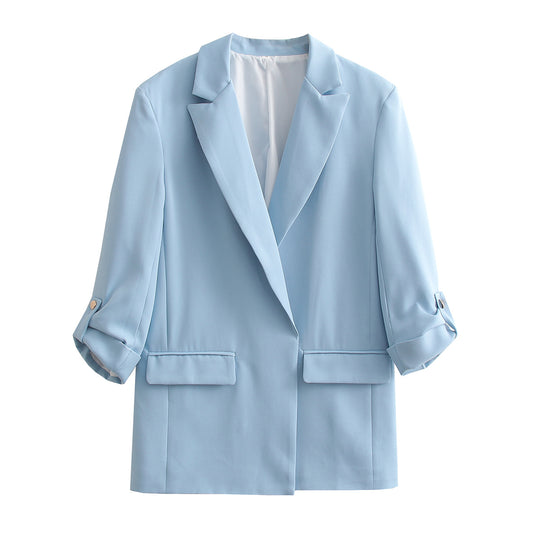 Damen Oversize Longline Blazer mit Dreiviertel-Ärmeln und Reverskragen EB