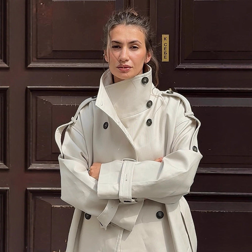 Damen Oversized Trenchcoat mit Taschen und stilvollen Knopfdetails EB