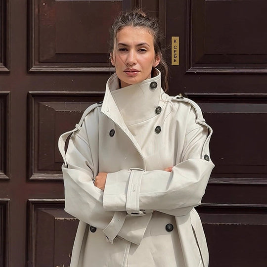 Damen Oversized Trenchcoat mit Taschen und stilvollen Knopfdetails EB
