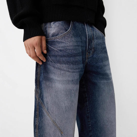 Herren nan lockere Carpenter-Jeans mit weitem Bein, tiefem Schritt und stonewashed Used-Optik EB