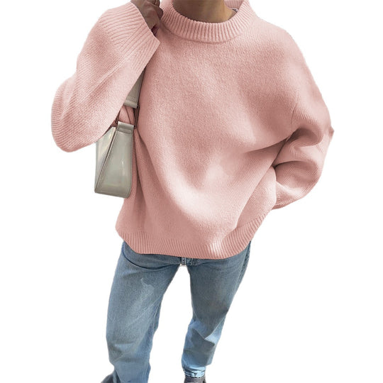 Damen nan Oversize-Feinstrickpullover mit Stehkragen, verlängerter Rückenpartie und Ballonärmeln EB