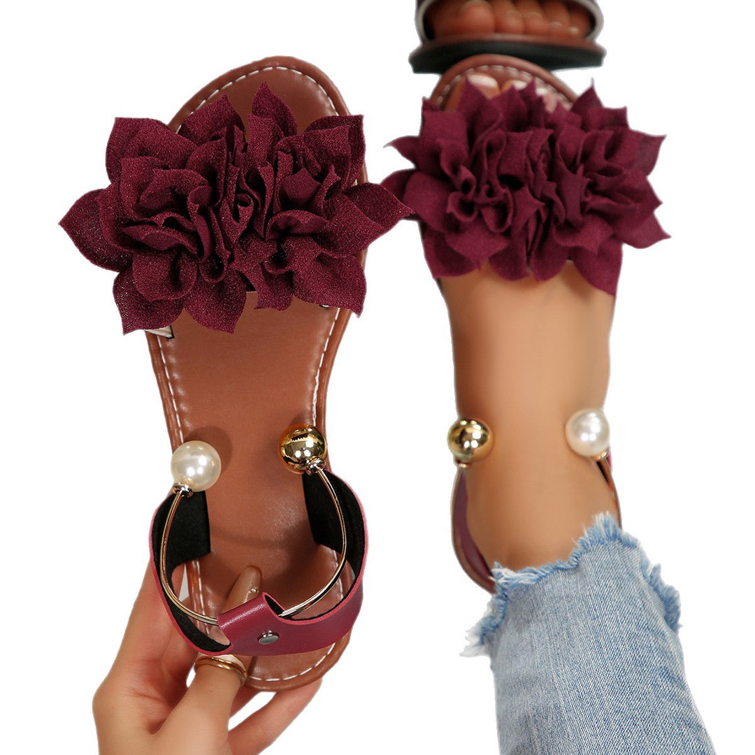 Damen komfortable Sandalen mit dekorativen Blumen-Applikationen EB