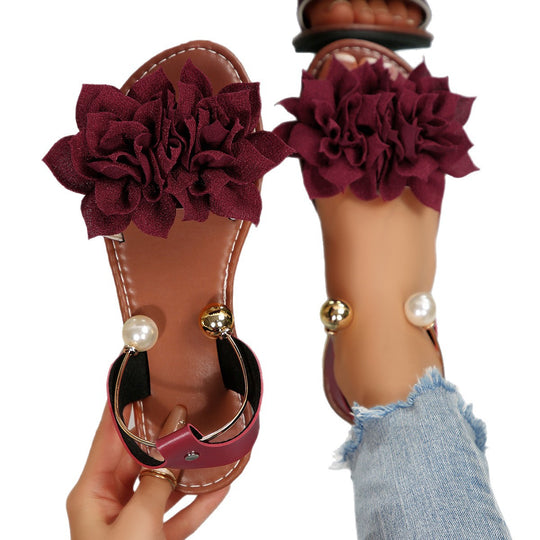 Damen komfortable Sandalen mit dekorativen Blumen-Applikationen EB