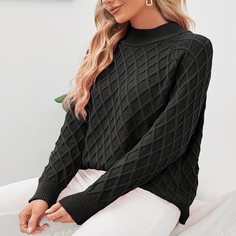 Damen Strickpullover mit Rautenstruktur und Rollkragen EB