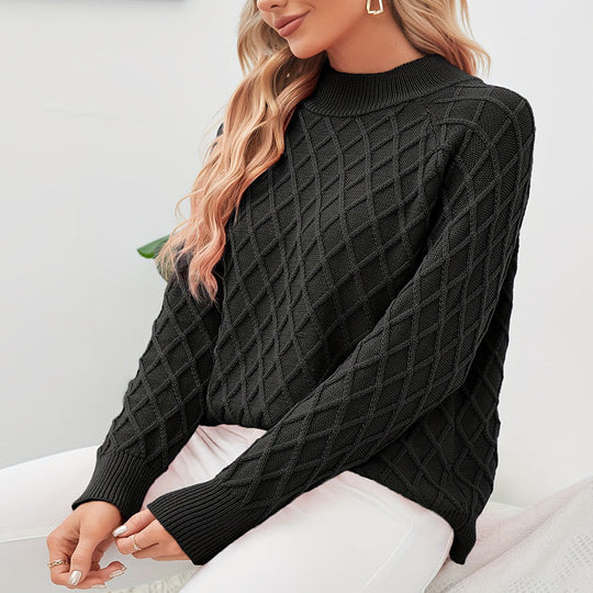 Damen Strickpullover mit Rautenstruktur und Rollkragen EB