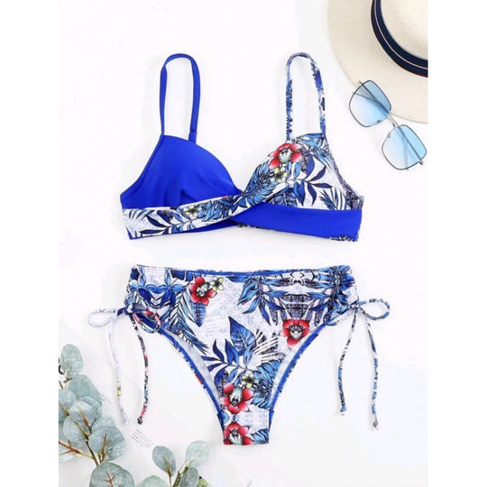Damen Triangel-Bikini mit floralem Muster und stilvollen Bindebändern EB