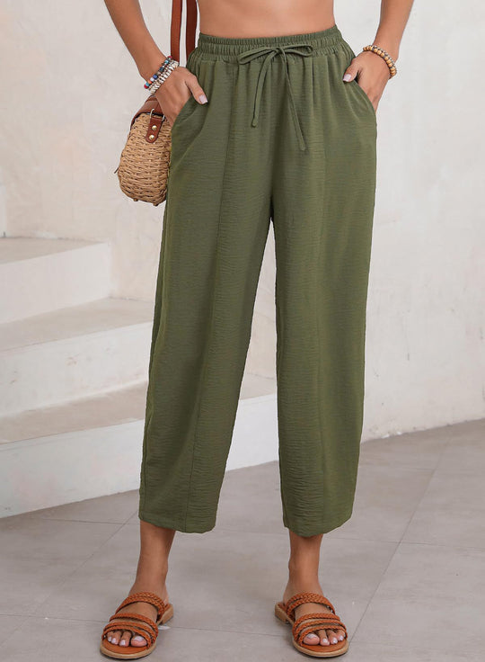 Damen lockere Freizeithose mit elastischem Bund und seitlichen Taschen EB