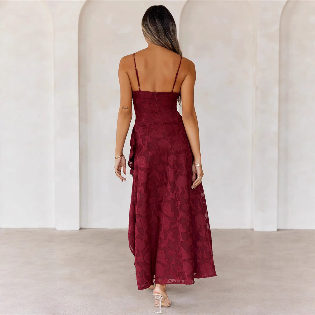 Damen Elegantes asymmetrisches Abendkleid mit feinen Spaghetti-Trägern und Rüschen EB