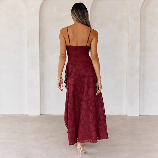 Damen Elegantes asymmetrisches Abendkleid mit feinen Spaghetti-Trägern und Rüschen EB