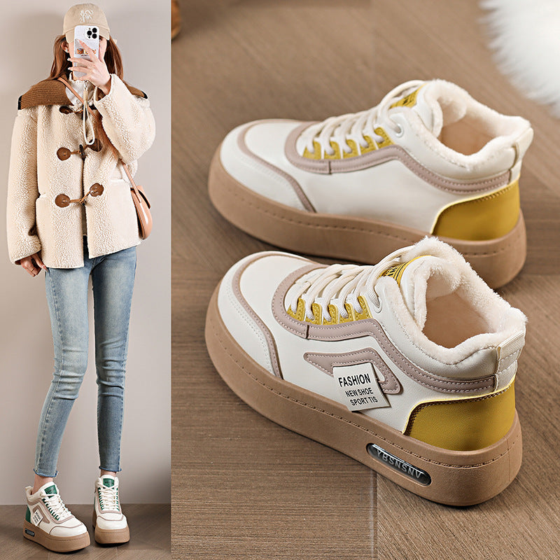 Damen modische High-Top Sneakers mit warmem Innenfutter und robuster Profilsohle EB