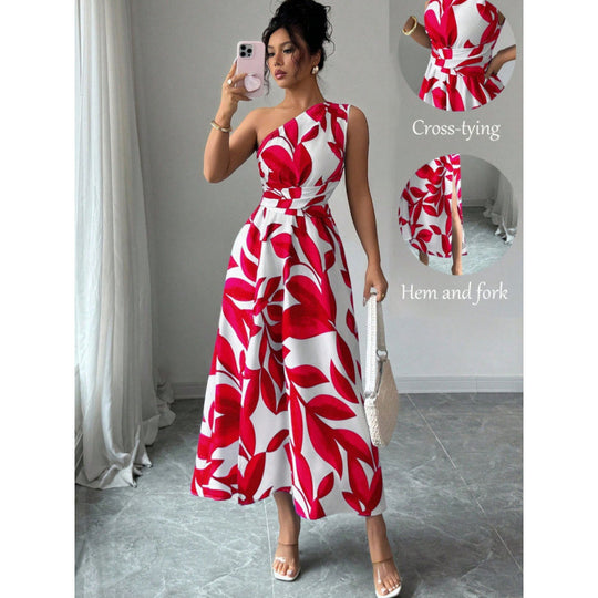 Damen Maxikleid mit asymmetrischem Schnitt und floralem Design EB