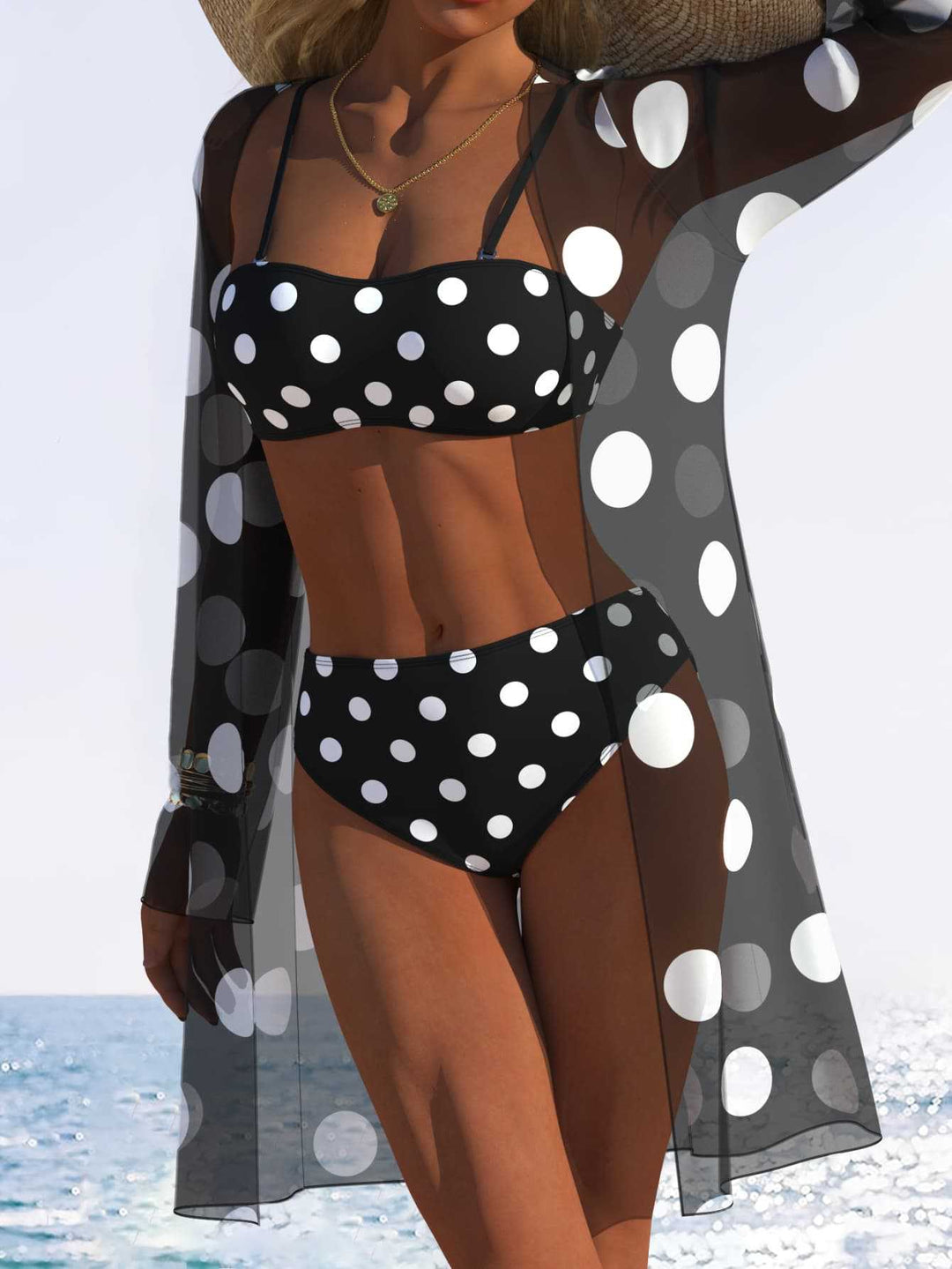 Damen Bikini-Set mit floralem Design und transparenter Strandjacke EB
