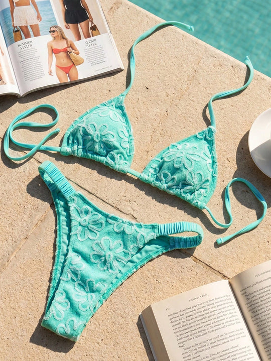 Damen Triangel-Bikini mit blumenförmigen Stickereien EB