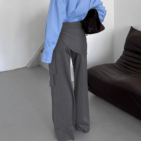 Damen Elegante Wickelhose mit weitem Bein und tailliertem Bund EB