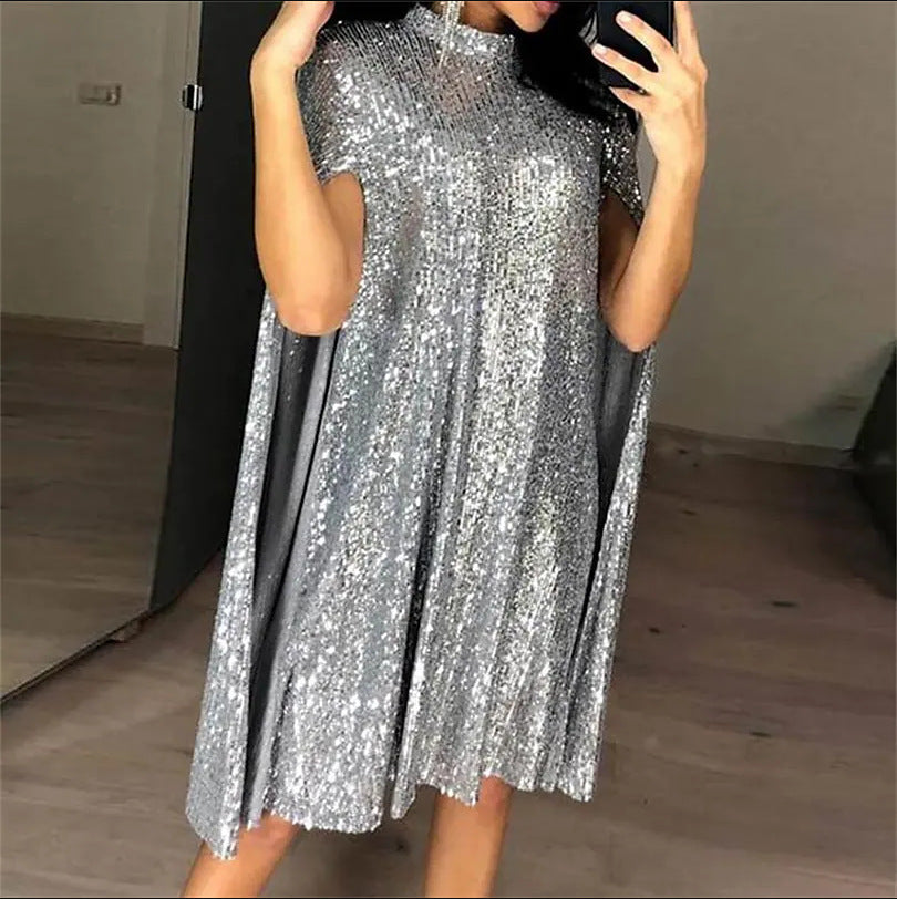 Damen elegantes glitzerndes Abendkleid mit weitem Schnitt und schimmerndem Look EB