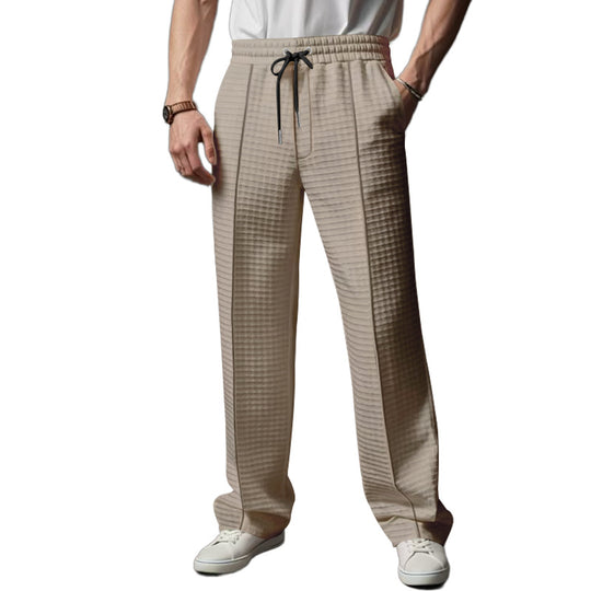 Herren Relaxed-Fit Freizeit-Hose mit strukturierter Karooptik, elastischem Bund & Kordelzug EB
